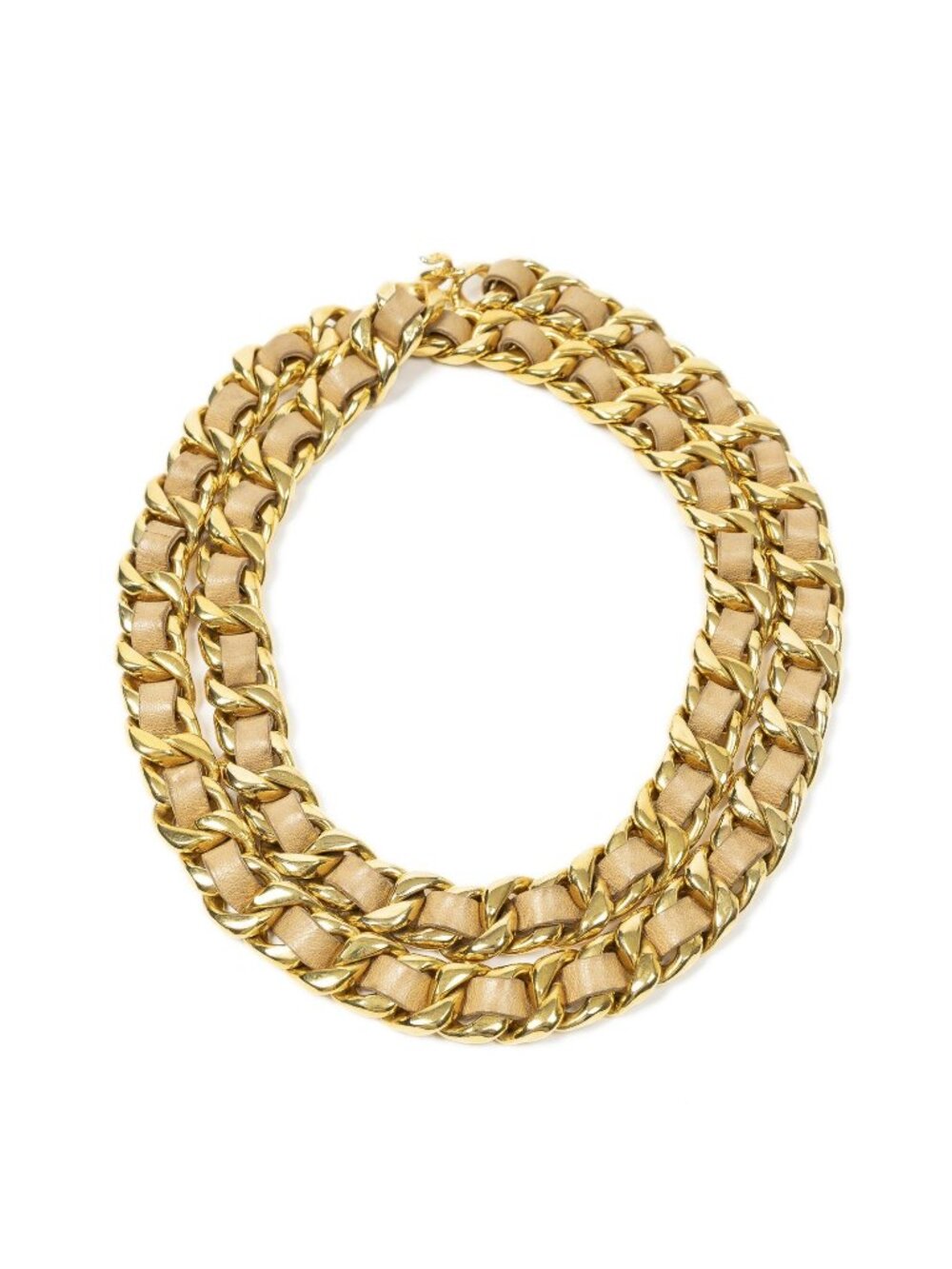 Chanel CC Leather Chain Belt Beige Gold Plated